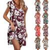 Abito Estivo da Donna Manica a Volant Scollo a V Abiti Corti Moda Casual Ampio A Linea Svasato Abito da Sole con Tasca