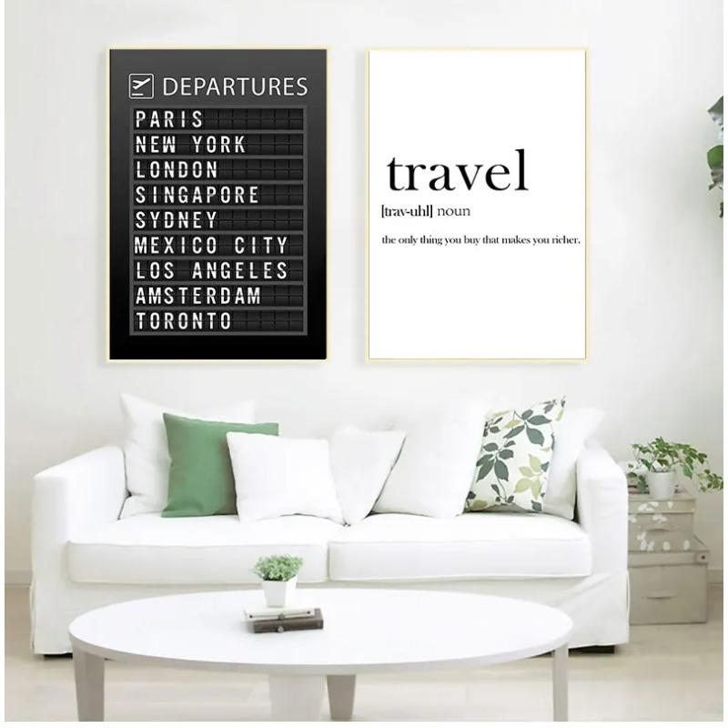 Airport Board Destination Poster Canvas Painting Wall Art Honeymoon Travel Quotes Pictures Home Decoration(Accept Customization)