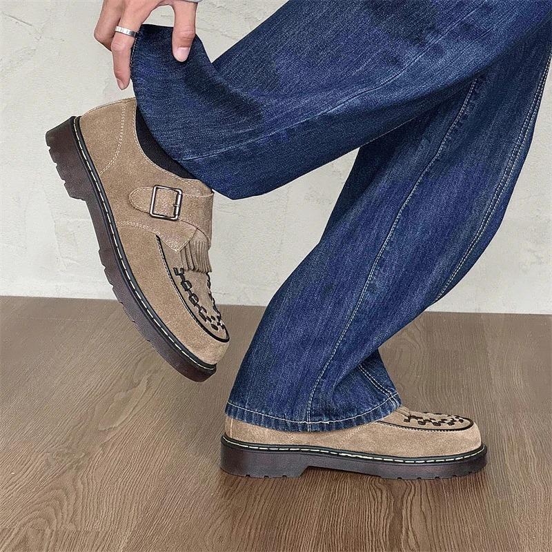 Retro Suede Leather Shoes Tassel Lightweight Flats Loafers Casual Shoes Thick Platform Luxury Fashion Formal Shoe