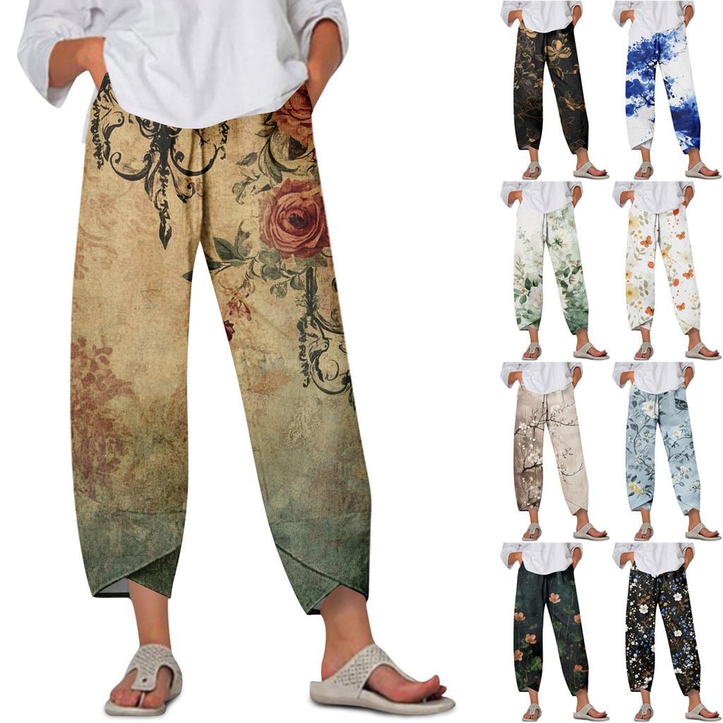 Women's Pants  With Pockets Casual Trousers Pants For Women Summer Casual Wide Leg Elastic Waist Pants With Pockets