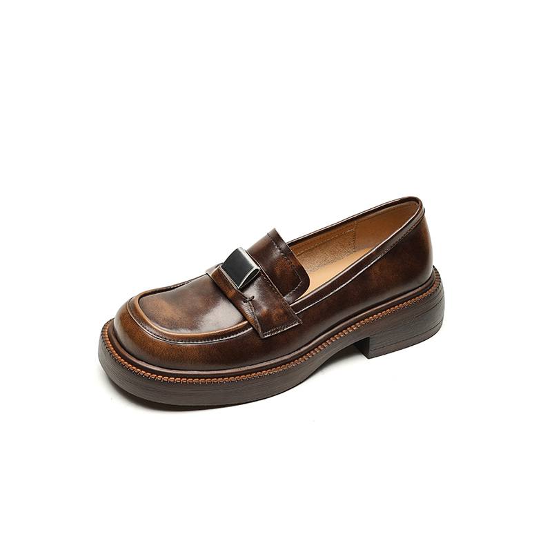 

Krazing Pot, весенние туфли из коровьей кожи с круглым носком и толстой подошвой, броги, женские туфли-лодочки на платформе с металлическими застежками 40 коричневый