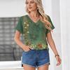 Damen Sommer Oberteile Kurzarm V-Ausschnitt Hemden Lässig Elegant Sommer Blusen Tunika Top