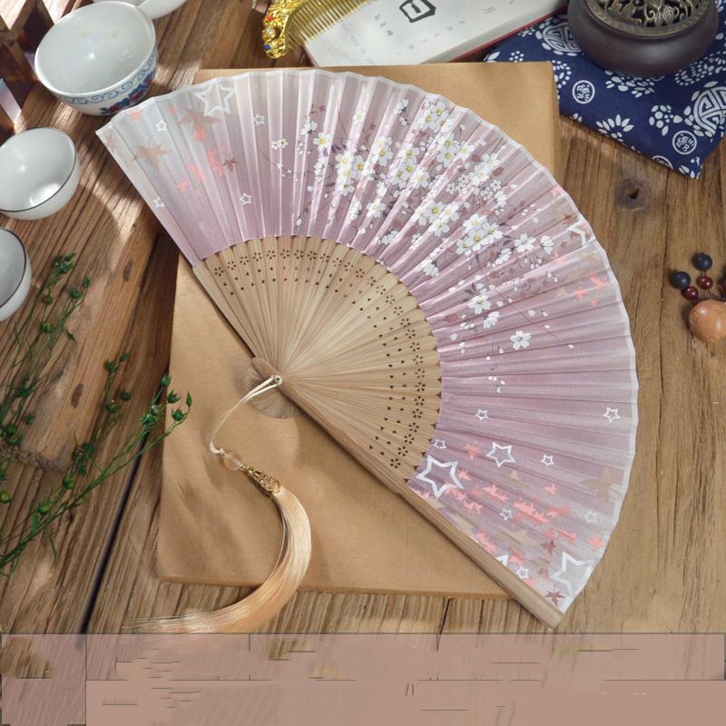Ancient Chinese Style Small Dance Fan Summer Portable Hanfu Cheongsam Hand Held Fan Green Bamboo Ribs Single-Sided Folding Fan