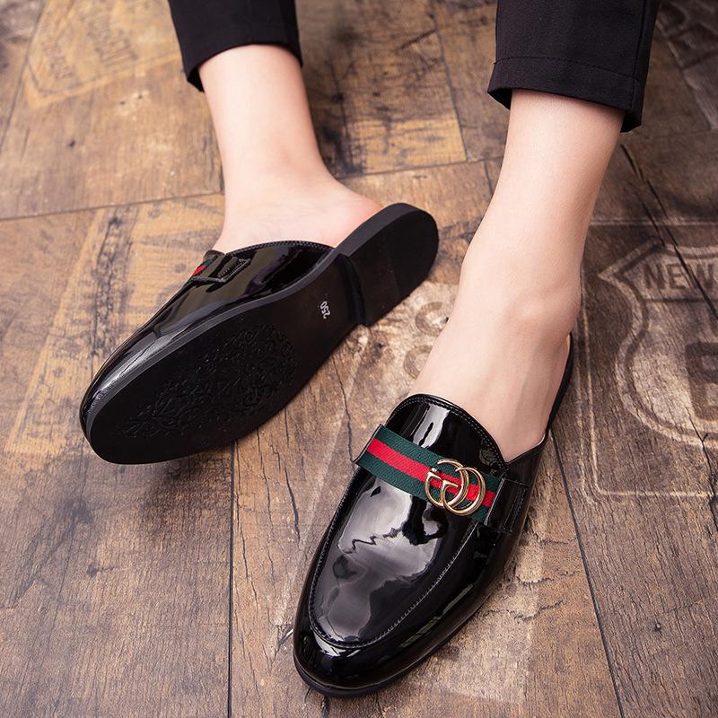 

2024 spring and summer new men s Doudou shoes bright leather half-drag leather shoes trend breathable casual men s shoes fashion embroidery 37