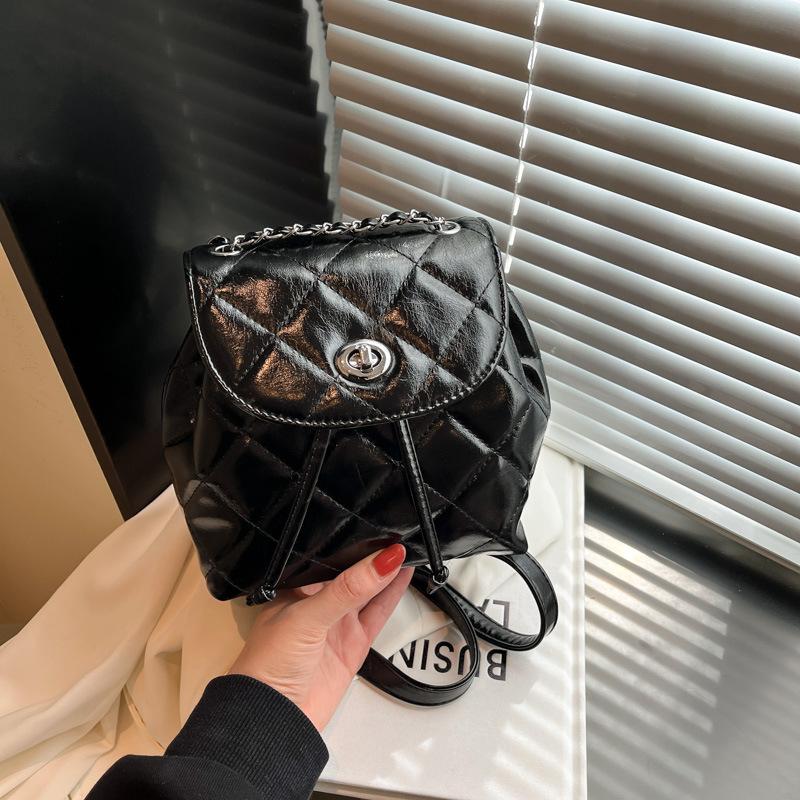 

Рюкзак-цепочка ромбовидный женский модный универсальный нишевый высокоценный школьный рюкзак сумка-ведро легкий маленький рюкзак чёрный