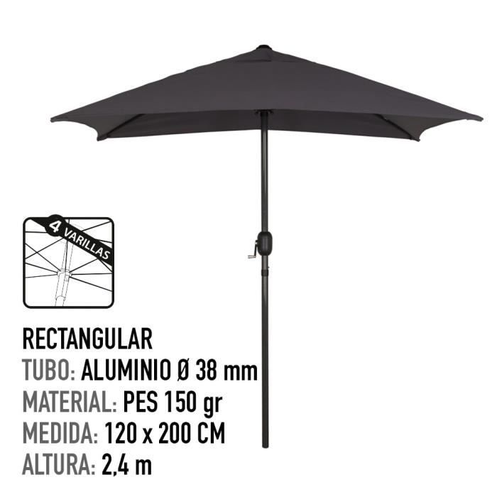 Parasol de balcon de jardin Aktive - 120x200cm - Mât aluminium - Couleur anthracite