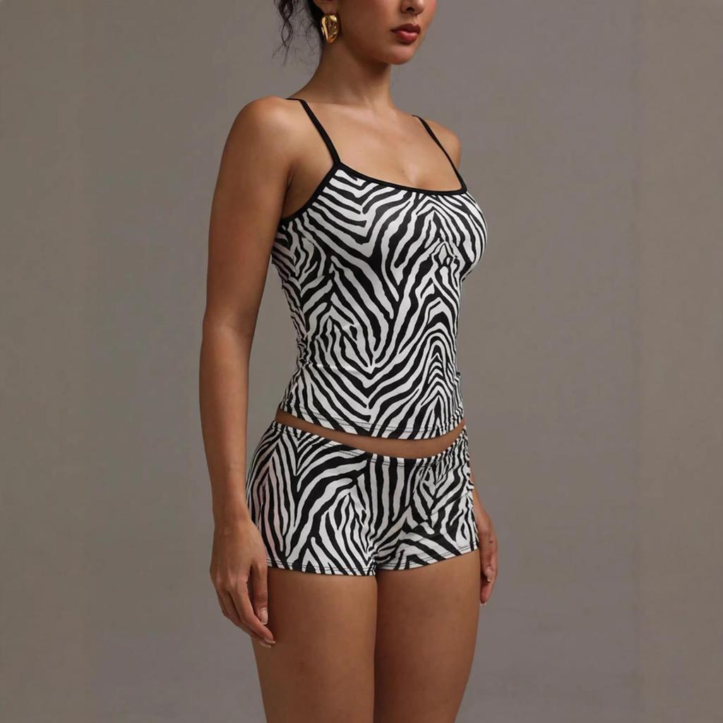 Europäisches und Amerikanisches Einfarbiges Leopardenmuster Homewear Camisole Set für Damen