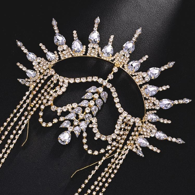 Crystal Tassels Hairband Crowns Tiaras Hair Ornament for Women Stage Show Costume Formal Occasion Photography Headwear