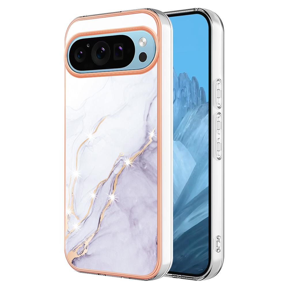 For Google Pixel 9/Pixel 9 Pro TPU Case with IMD Marble Pattern Electroplated Back Cover