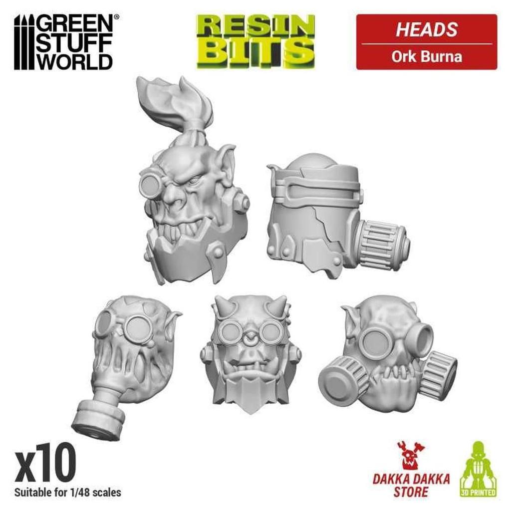 Green Stuff World 1/48 DakkaDakka Orc Burna Head Set (10 Pieces) 3D Printed Miniature Kit GSWD-13482