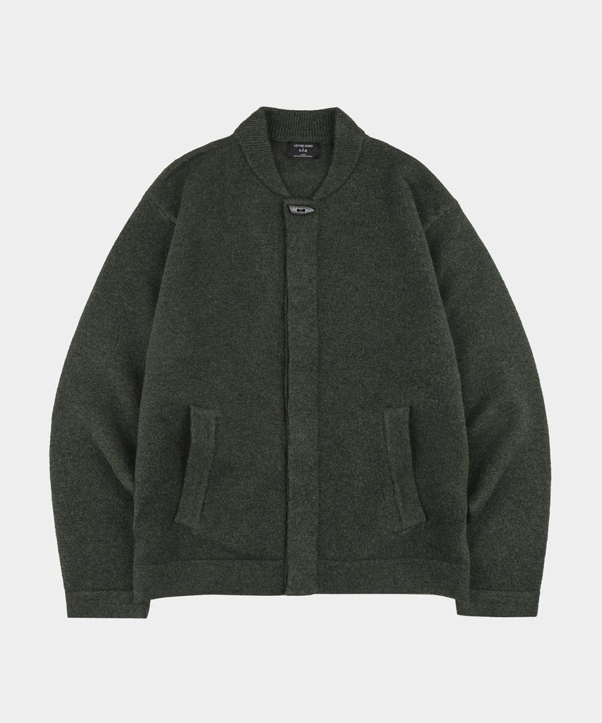 LETTERCOMO Signature Hidden Wool Knit Jacket Khaki