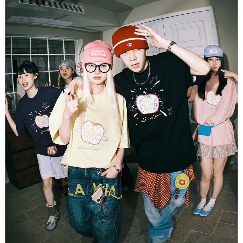 LEMANISM Unisex Apple Graffiti Print T-Shirt XL