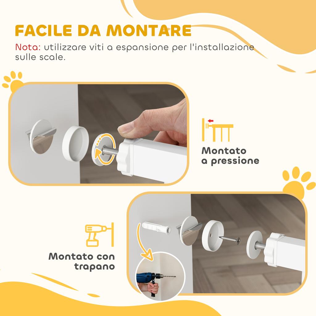 Steel and ABS Dog Safety Gate, Extendable 75-145cm for Stairs and Doors, White