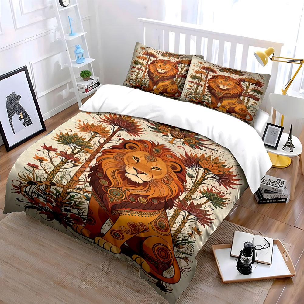 Lion with floral patterns. Bedding sets Duvet cover sets Duvet covers Pillowcases(1 * Duvet Cover 2 * Pillowcases without duvet insert)
