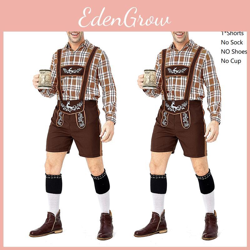 Stilvolle deutsche Oktoberfest-Kleidung Herren Fawn-Print Khaki Kariertes Kostümset