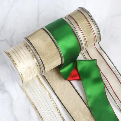 Drahtkantenbandmanschetten Rot Goldband Weihnachtsdekoration Band Geschenkartikel Verpackungsband Schleife DIY Blume Handgefertigt Verlobung Einwickeln