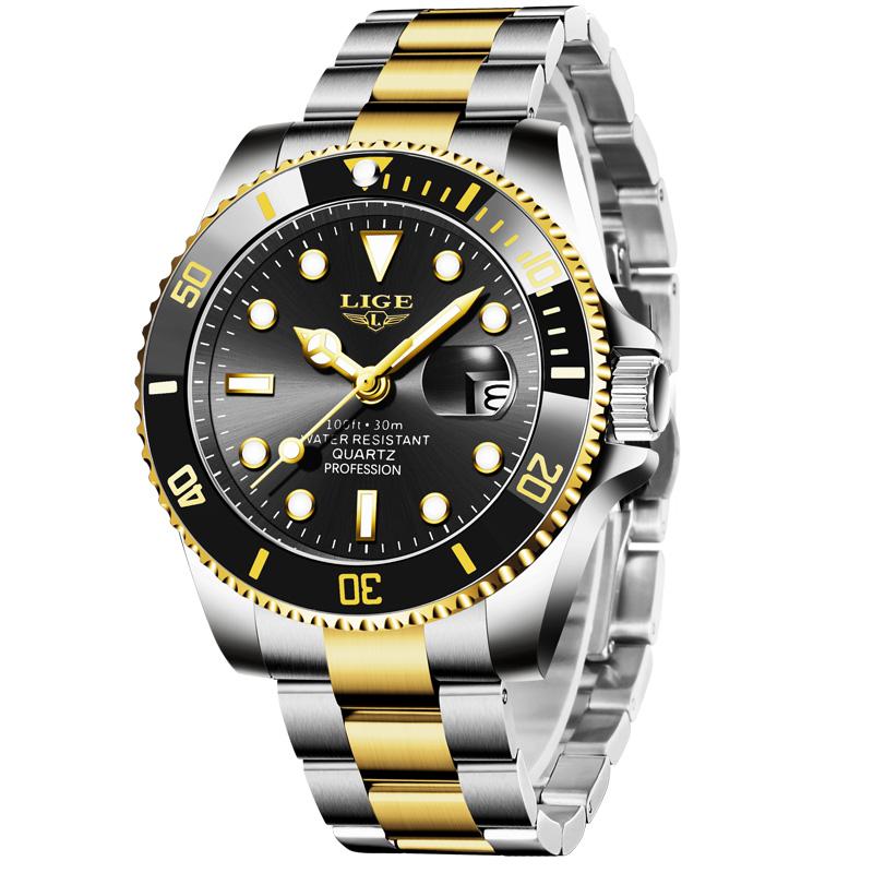 LIGE Mens Watches Business Stainless Steel Quartz Wristwatch 3ATM Waterproof Auto Date Male Clock Watch Man Reloj Hombre+Box