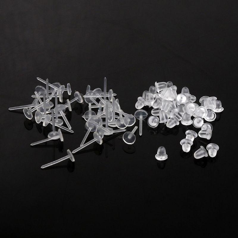 100 Sets Plastic Earring Posts & Backs for Sensitive Ear Invisible Sport Earring