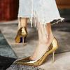 European and American Style Sexy and Thin, Shallow Mouth Pointed Head, Super High Heel, Metal Stone Pattern Retro Single Shoes, High Heels
