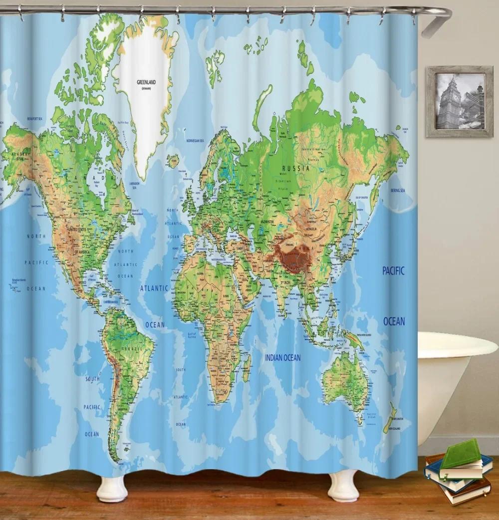 

Map Funny Shower Curtains Waterproof Polyester Curtains For Bathrroom 3D Print Bath Screen High Quality W60H190(CM)-1 Pcs