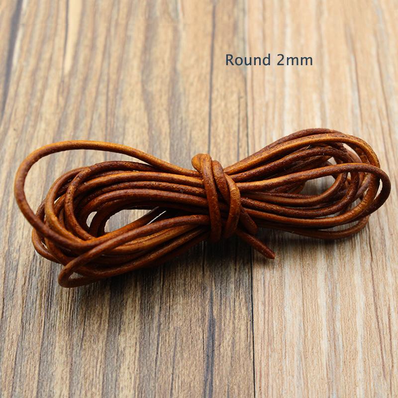 2m 1.5- 8 mm Retro Brown Genuine Cow Leather Cord for Jewelry Findings Flat Round Strap String Rope DIY Bracelet Necklace Making