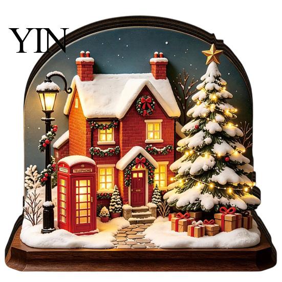 Decorazione Albero di Natale Ornamento Casa Luminosa, Tavolino in Legno a LED per Festa Ornamenti da Appendere Esposizione Villaggio Festivo, Set di Ornamenti Luminosi