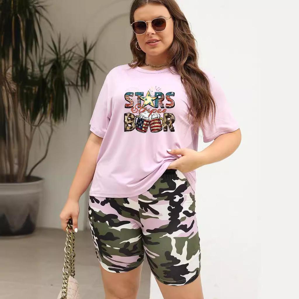 2024 Trendy Women's Plus Size Loose Casual Set with Dropped Shoulder Sleeves