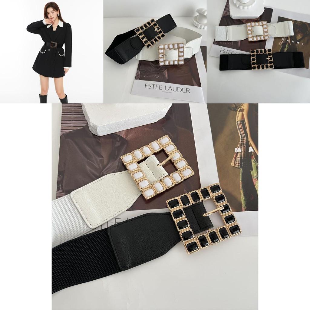 Elegant Black And White Rhinestone Buckle Belt For Women Perfect For Dresses And Coats