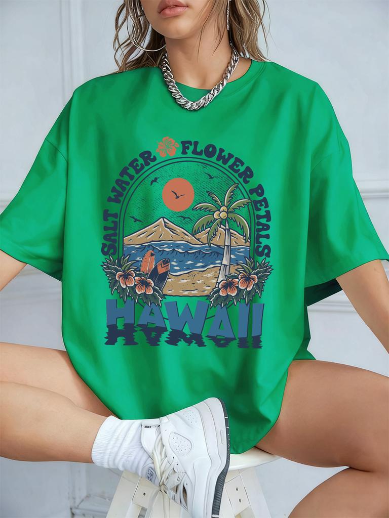 Salt Water Flower Hawaii Prints TShirts Women Summer Cotton Short Sleeve Tops Loose ONeck Comfortable T Shirt Casual Clothes