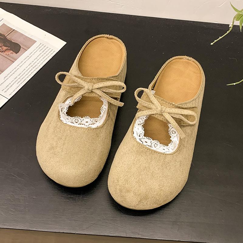 

Женская обувь 2025 новая бант ретро плоская подошва сумка голова верхняя одежда один педаль ленивые полушлепанцы женские 40 хаки