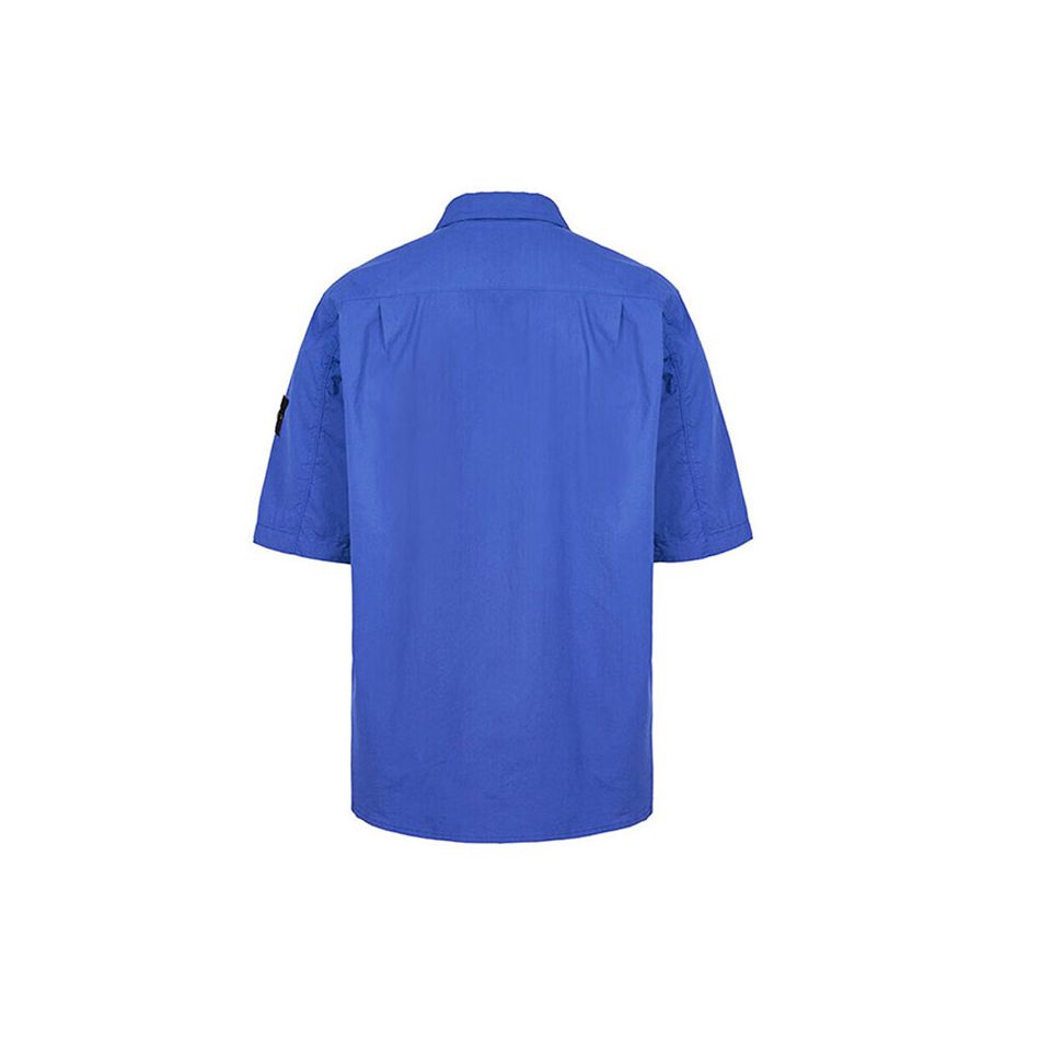 STONE ISLAND Solid Color Multi-Pocket Badge Single-Breasted Polo Short Sleeve Shirt Men Shirts Blue Purple 761511003-V0022