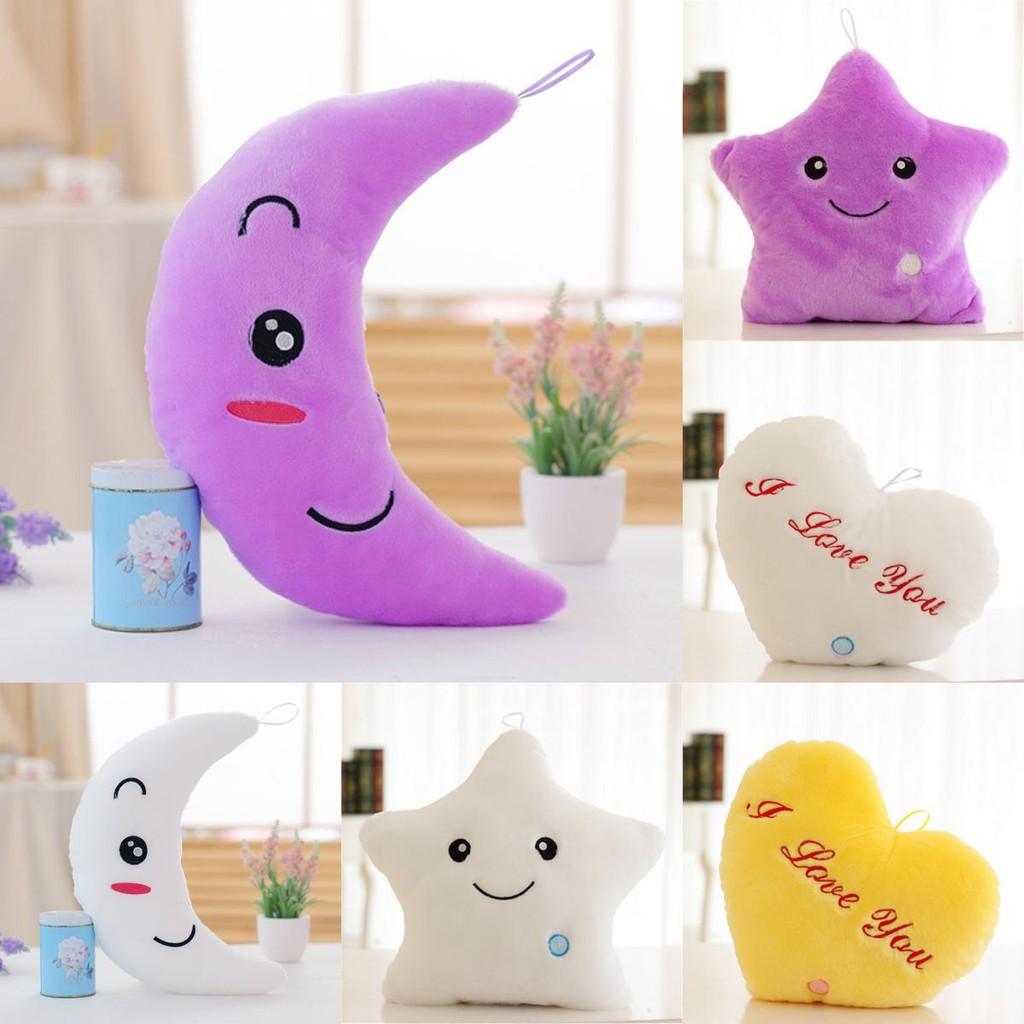 Colorful Illuminated Plush Pillows In Adorable Star Moon And Heart Shapes For Kids