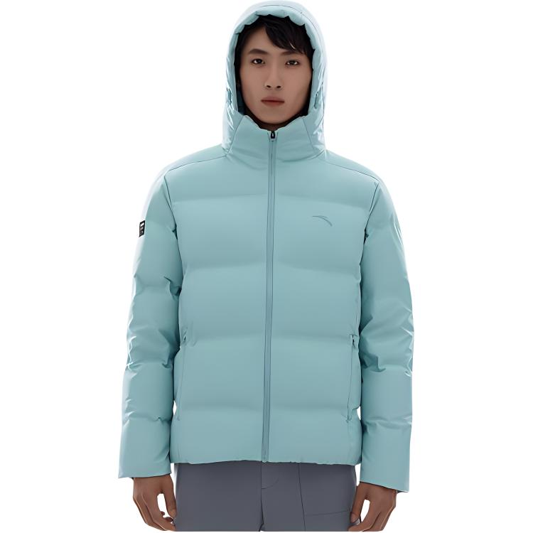 Anta Doudoune à capuche zippée et logo imprimé couleur unie pour homme, bleu 952247912-1