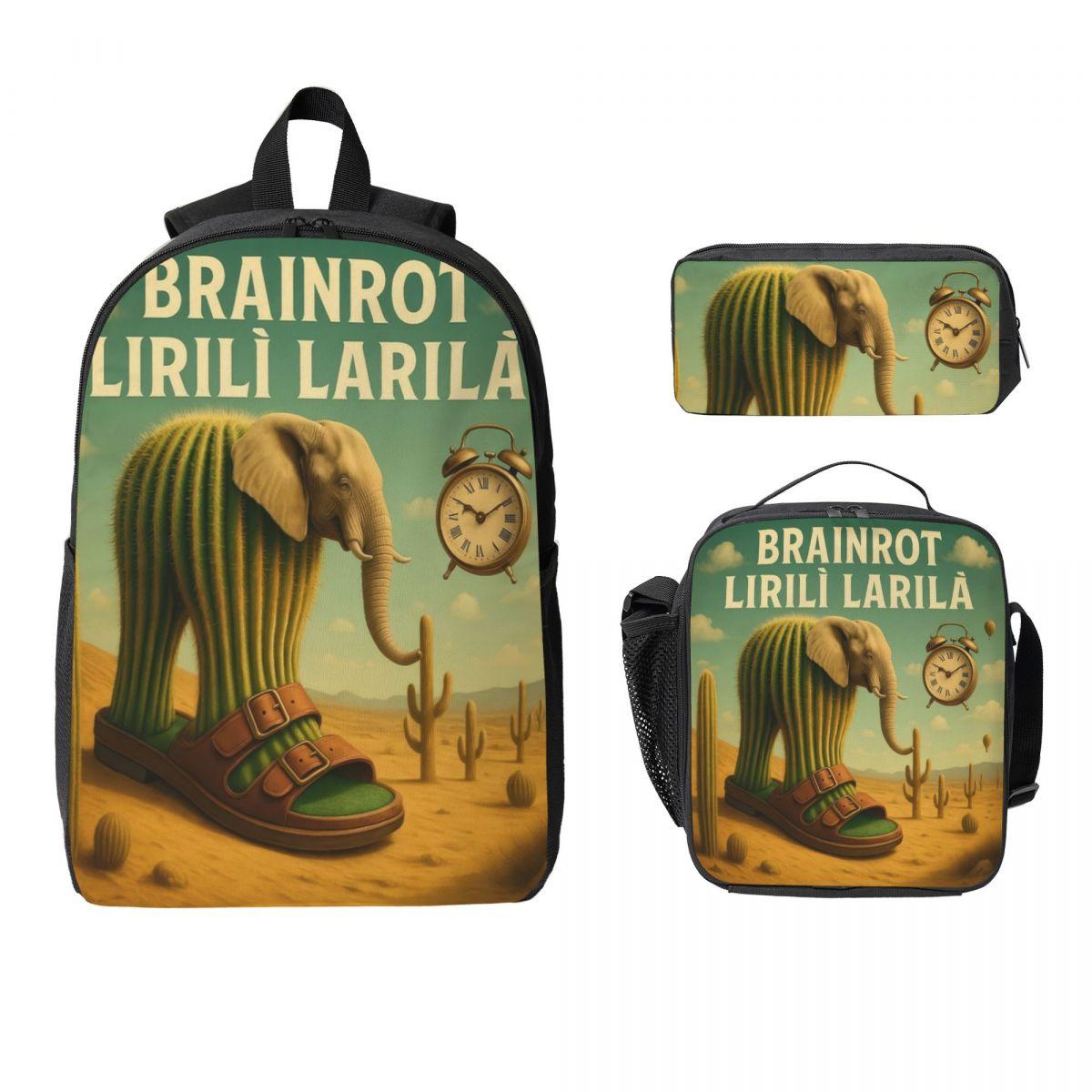 Italiaanse Brainrot Lirili Larila Kinderrugzak Lunchbox Etui voor Jongens Meisjes Kleuterrugzakken Schooltas Boekentas Set black