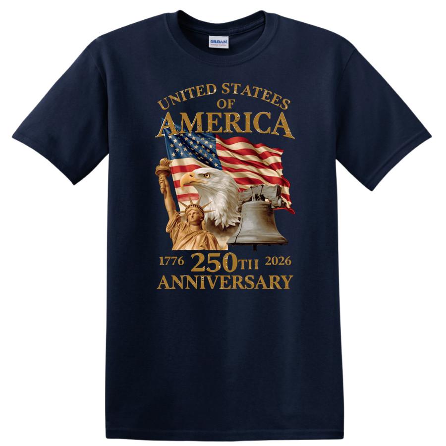 America 250th Anniversary T Shirt Bald Eagle US Flag Liberty Bell Patriotic Tee