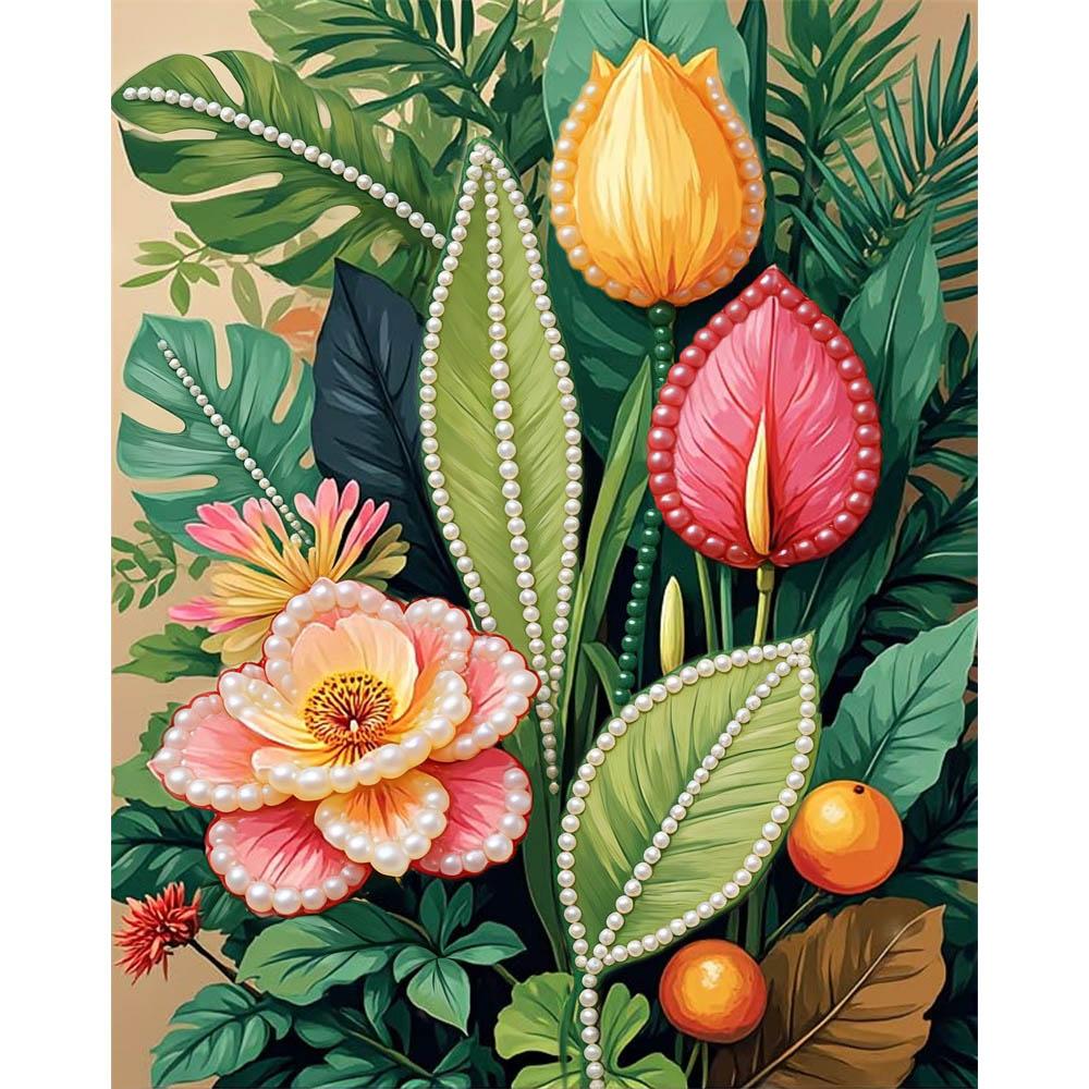 

DIY 5D Flower Pearl Art Kit No Frame Pearl Diamond Painting for Adults 30x40cm Floral Gem Art for Home Wall Decoration & Craft Gift 30x40cm