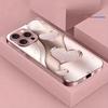 Sparkling Pink Heart Curve Pattern Metallic Paint Glass Phone Case For iPhone 11 12 13 14 15 16 17 Pro Max Plus 16E 17Air Cover