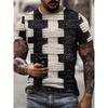 Men's New 3D Digital Printed Black and White Round Neck T-shirt, Summer Trend Casual Sports Short Sleeved Non Fading Top