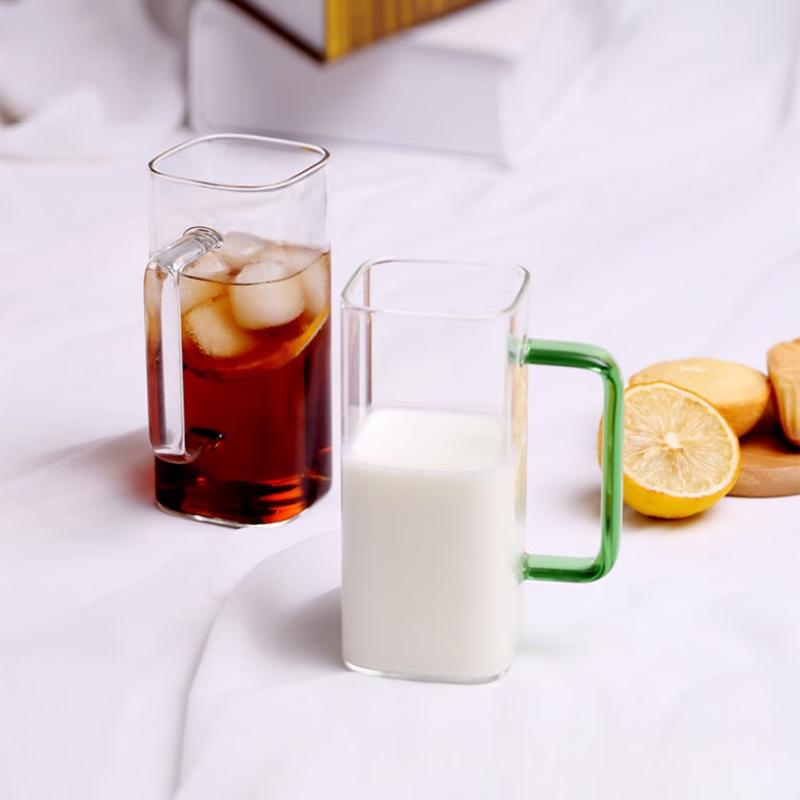 High Borosilicate Glass Juice Cup with Yellow Handle, 400ml