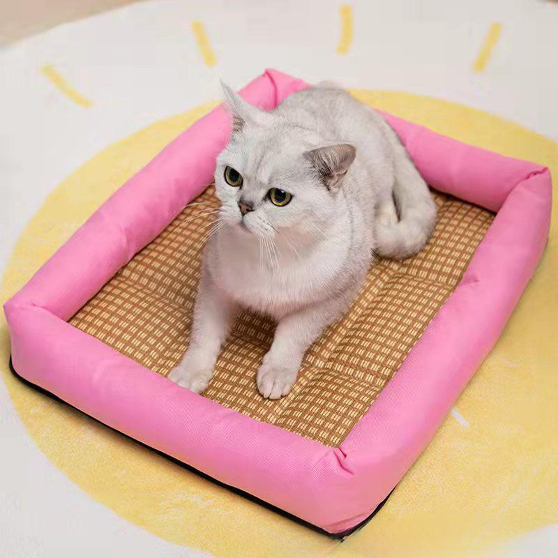 Katzennest Sommer Leinenmatte Nestmatte Kühlend Sommer Hundebett Katzenbett Rattanmatte Quadratisch Kühle Nest Kühlende Liege