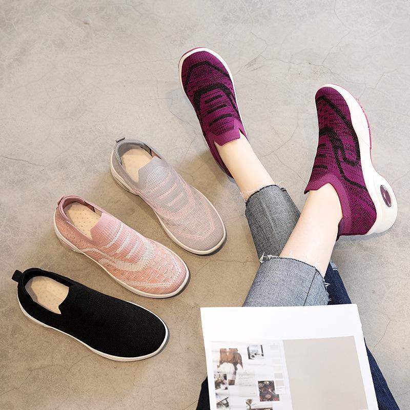 Shoes Women's New Women's Shoes Soft-soled Breathable Casual Shoes Thick-soled Heightening Single Shoes Fly-woven Breathable Mesh Shoes