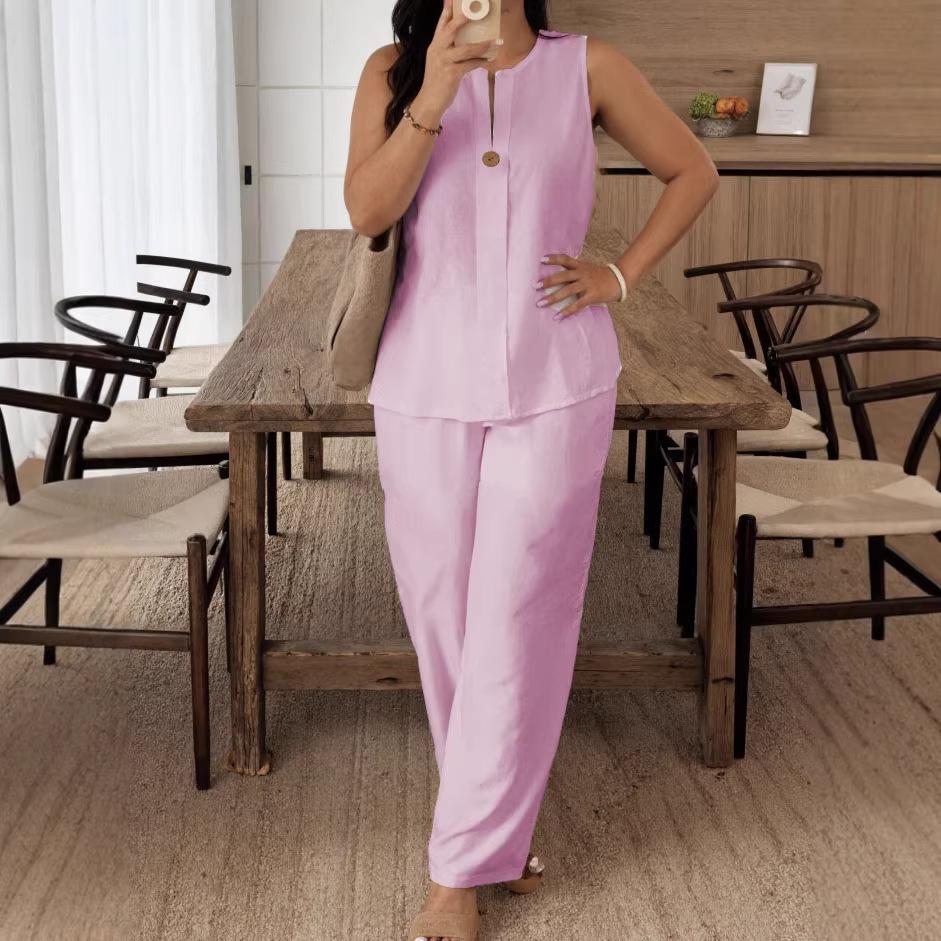 Womens White Sleeveless Top and Wide Leg Pants Two Piece Set