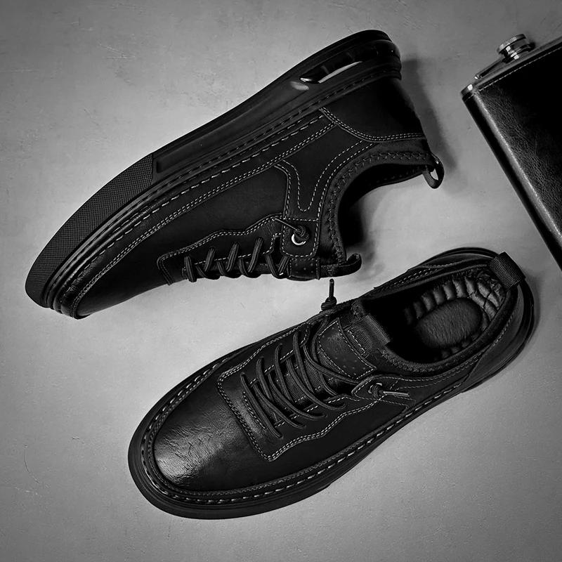 

Высококачественная удобная деловая обувь Four Seasons 2024 года, новая мужская повседневная обувь из натуральной кожи в стиле ретро, легкая обувь 44 38 чёрный