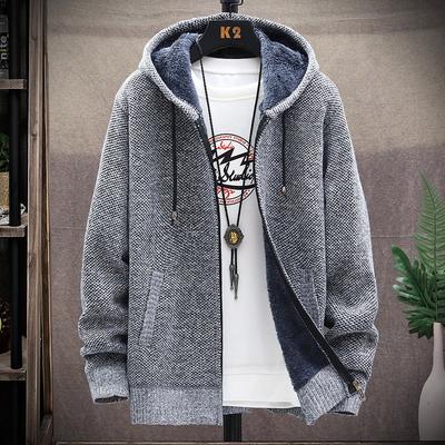 Herren Einfarbig Verdickte Strickjacke Winter Strickjacke Lässige Reißverschluss Kapuzenjacke