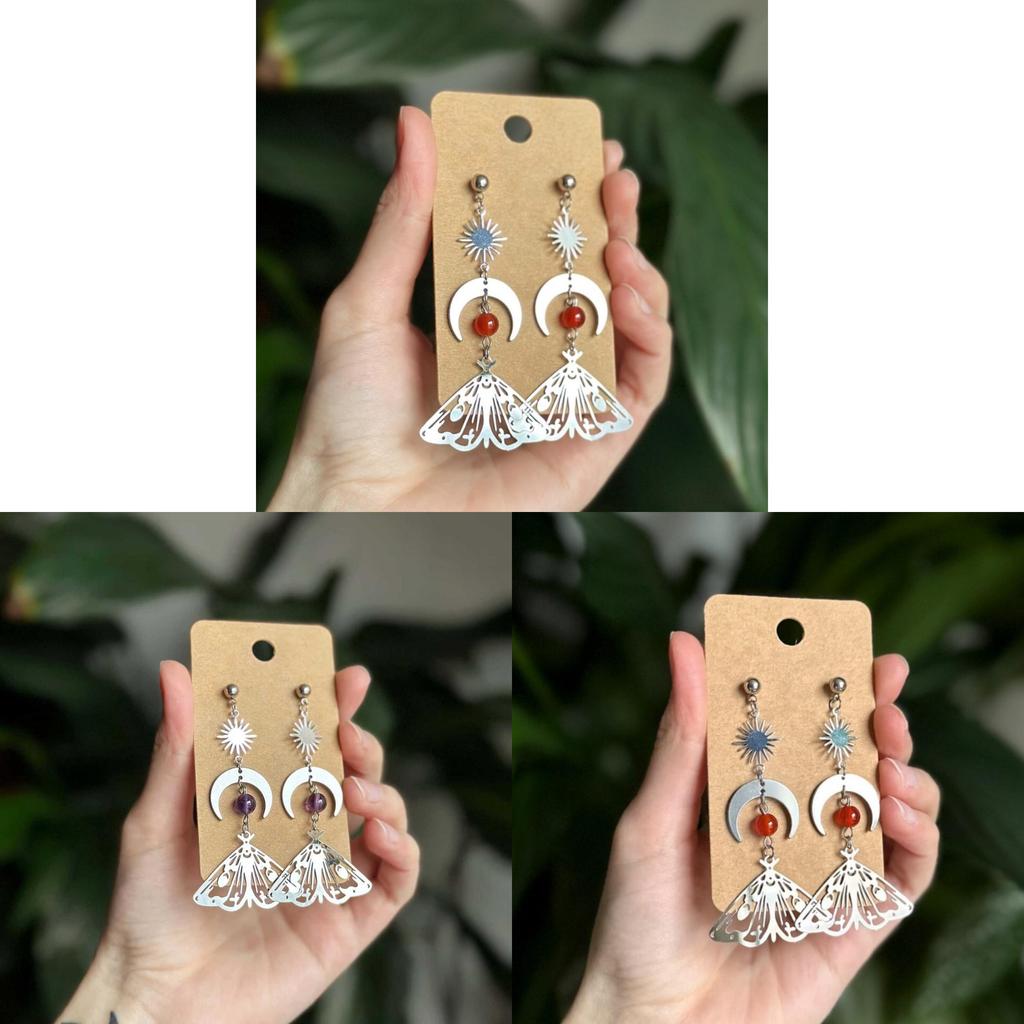 Silver Earrings With Crystal Moon And Sun Pendant For Women