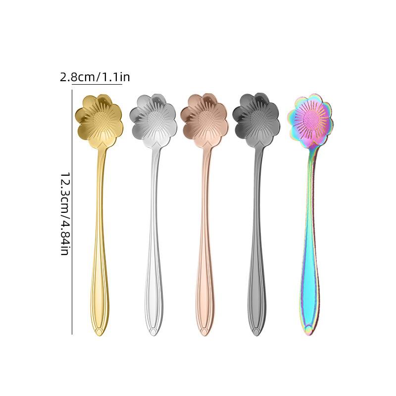Roestvrijstalen Lepel en Bestekset, Koffielepel, Roerlepel, Kersengebloesem, Chrysant, Roos, Hartvormige Lepel