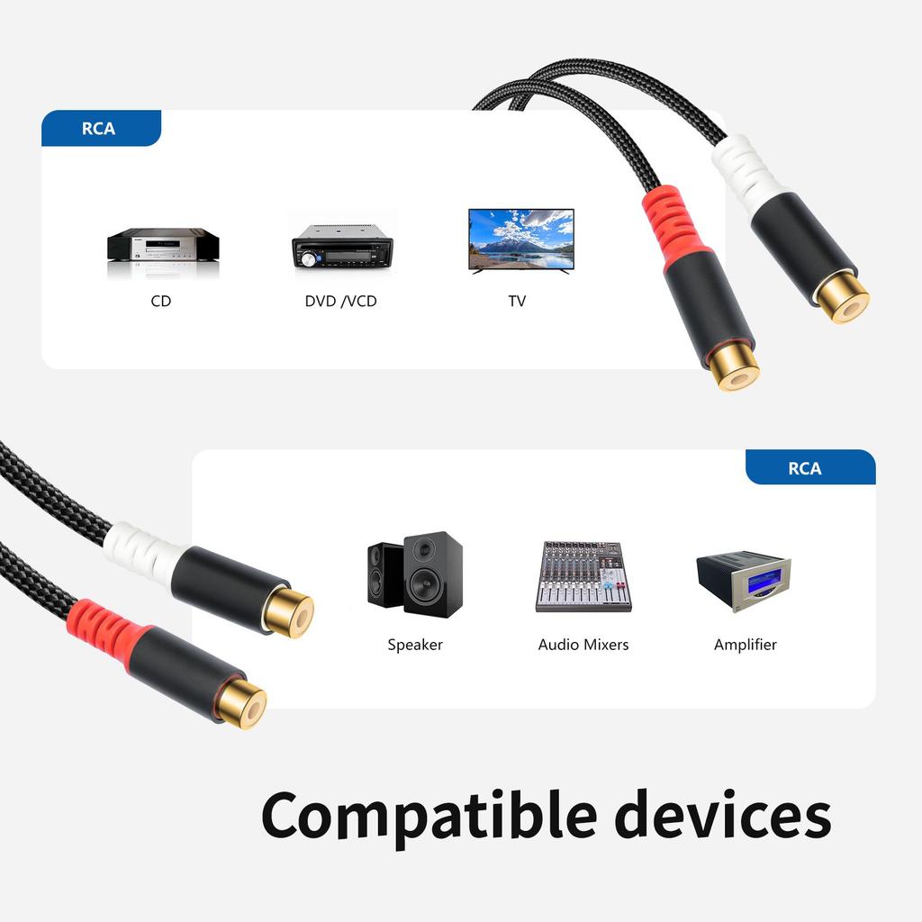 80cm 2RCA Female to Female Sound Cable with Aluminum Foil Shielding for Enhanceds Sound Claritys