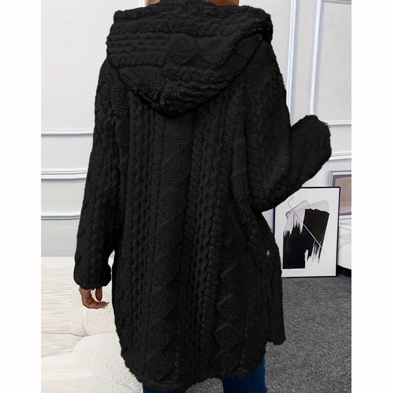 Autumn Winter Fur Coat Plush Button Cardigan Hooded Sweater Autumn Winter