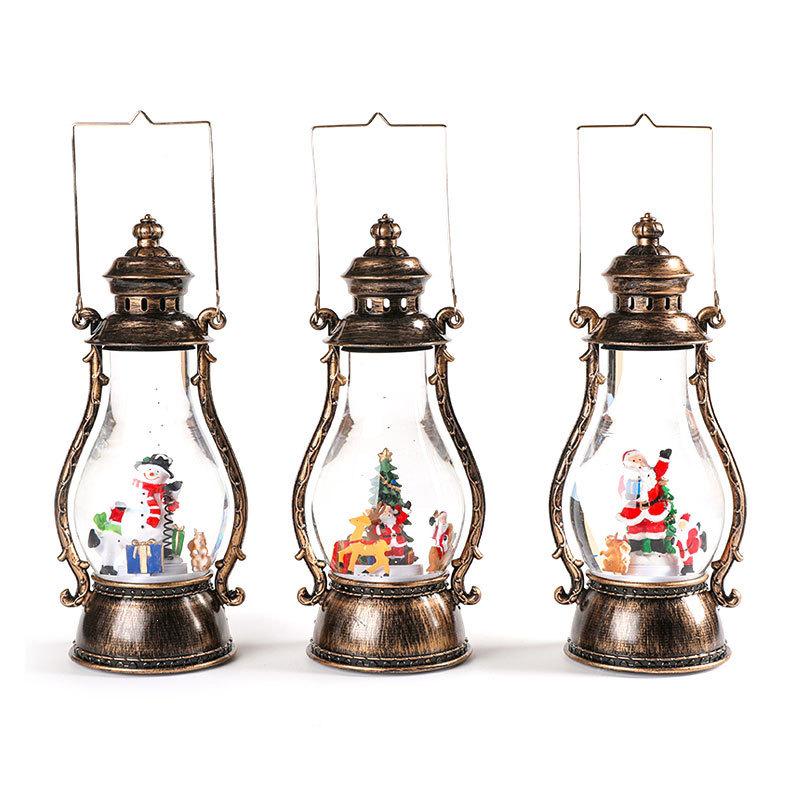 Rotating Christmas Lantern with Music, Snowfall Effect, Luminous Handheld Oil Lamp Decoration