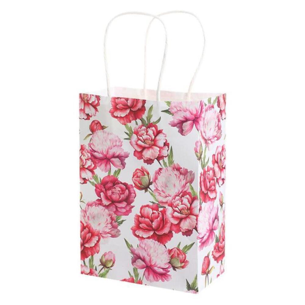 5Pcs Kraft Paper Shopping Bags with Floral Print Ins Style Plant Pattern Handles Gift Packaging Bags Souvenir Bags Store Retail Shopping Bags